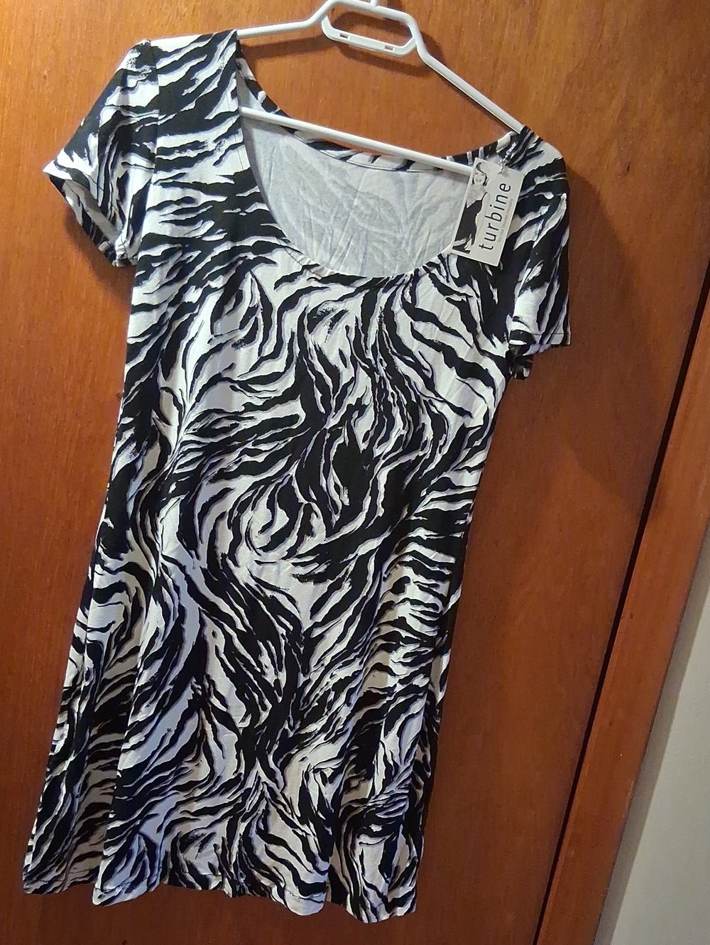Lisa Drader -Murphy Turbine Black & White Zebra Print Women's Scoop Neck Dress